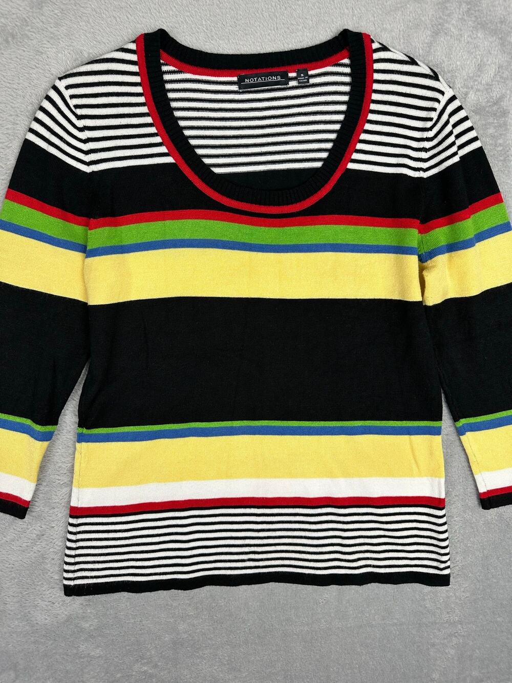 Notations Striped Scoop neck Sweater Y2K Aesthetic Retro Mod Colorblock - Small